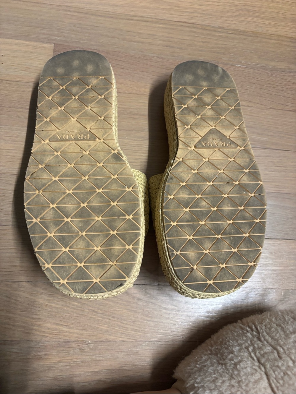 Prada Natural Raffia Slide Sandals with Triangle Logo Plaque - Picture 6 of 6
